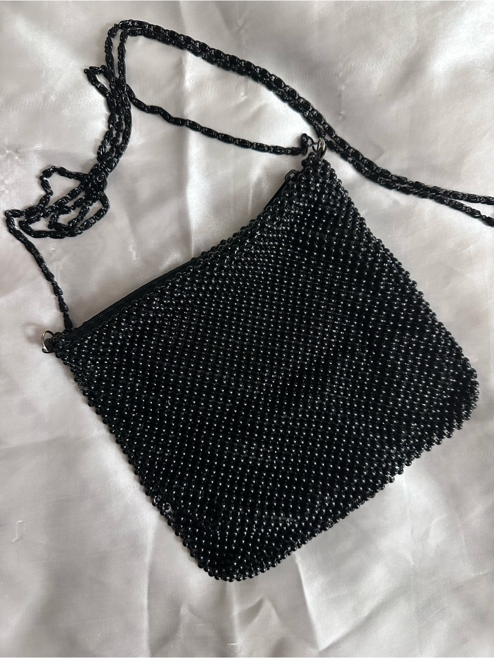 Black Metal Beaded Crossbody Bag - Sleek Evening Shoulder Purse